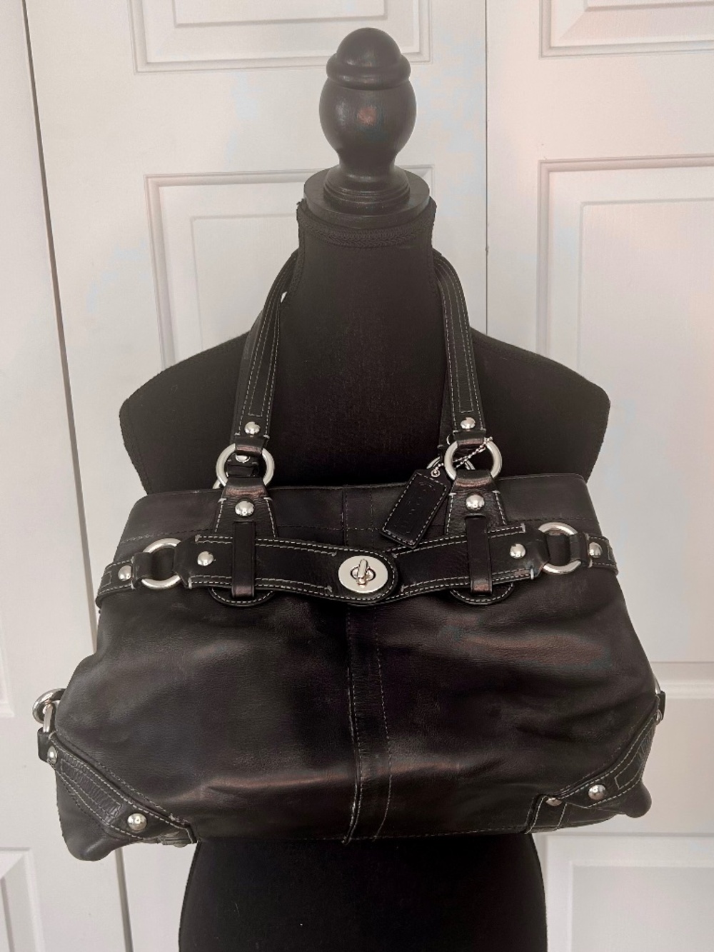 Coach Carly Carryall or Satchel Style # 13236 Black Leather & Turn Lock Detail